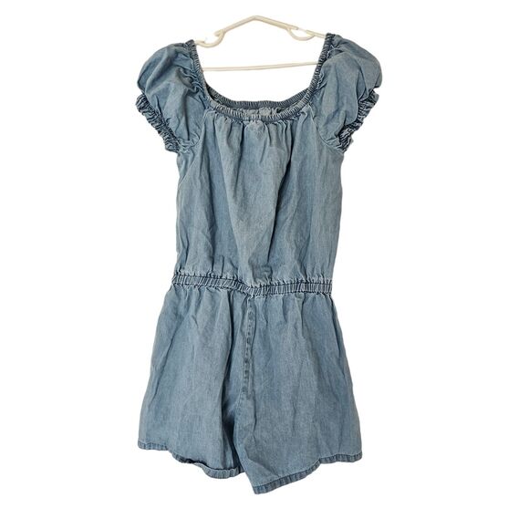 GAP Girl's Soft Chambray Short Puff Sleeve One Piece Romper size 10 12 Years - Picture 4 of 4
